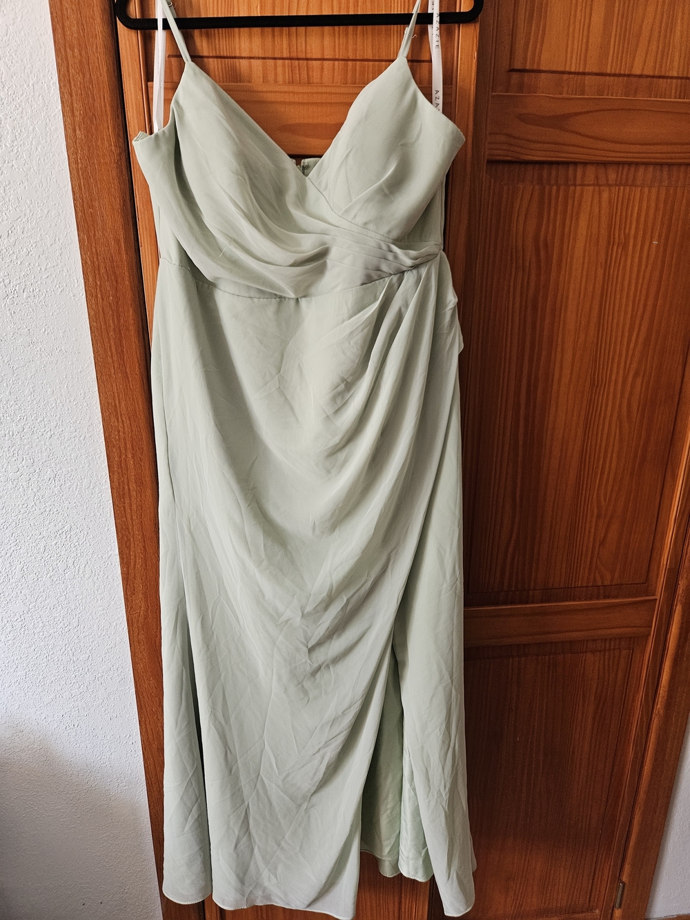 Azazie Light Sage Green Spaghetti Strap Midi Dress